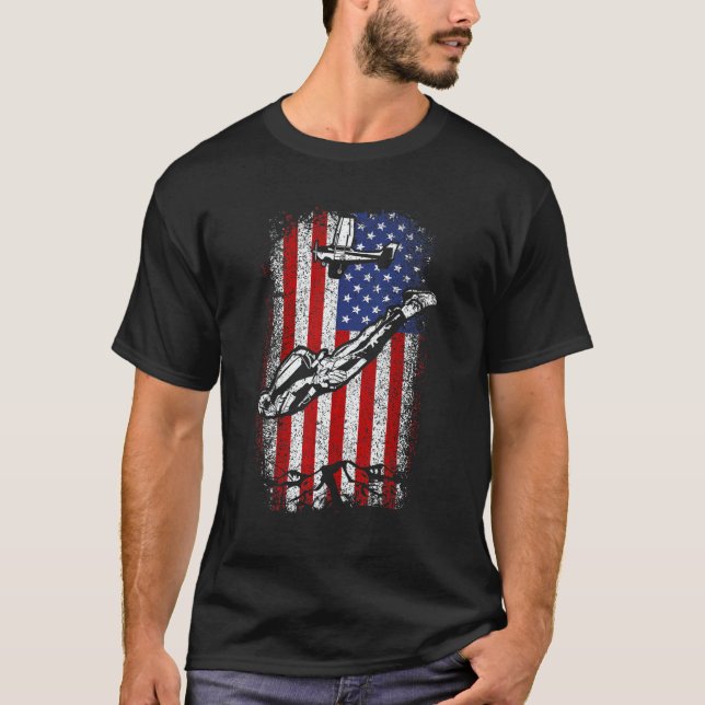 T-shirt Usa American Flag Skydiving 4th Of July (Devant)