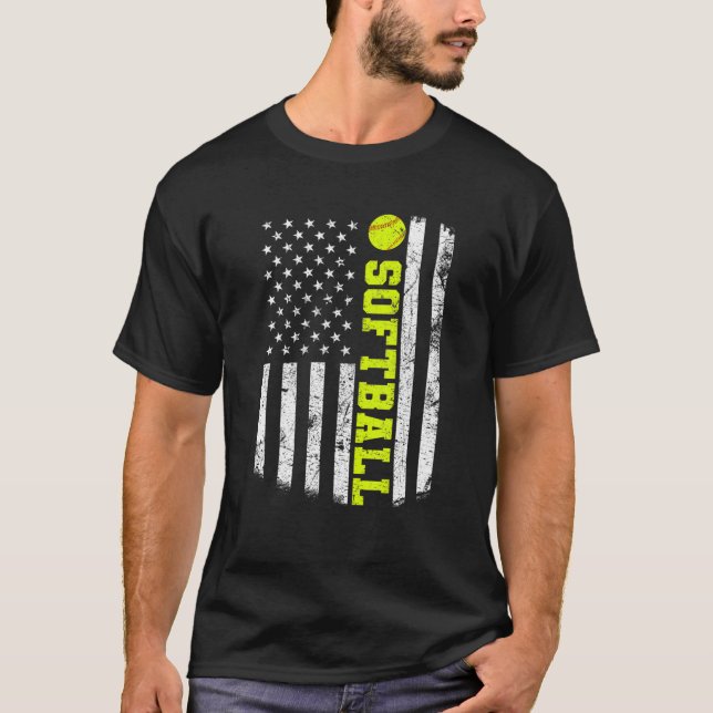 T-shirt USA American Flag Softball (Devant)
