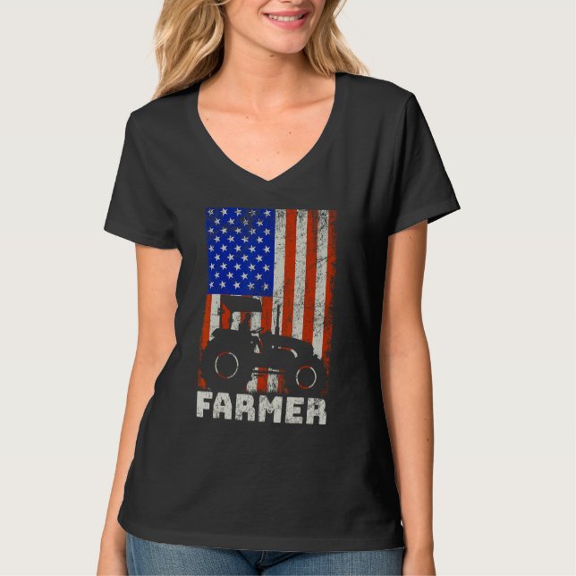 T-shirt USA American Flag Tractors Farming (Devant)