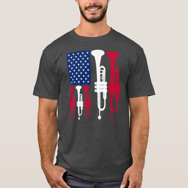 T-shirt USA American Flag Trumpet Player Funny 4th of (Devant)