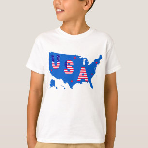 T-shirt USA American Patriotic Map/ Drapeau Étoiles et ray