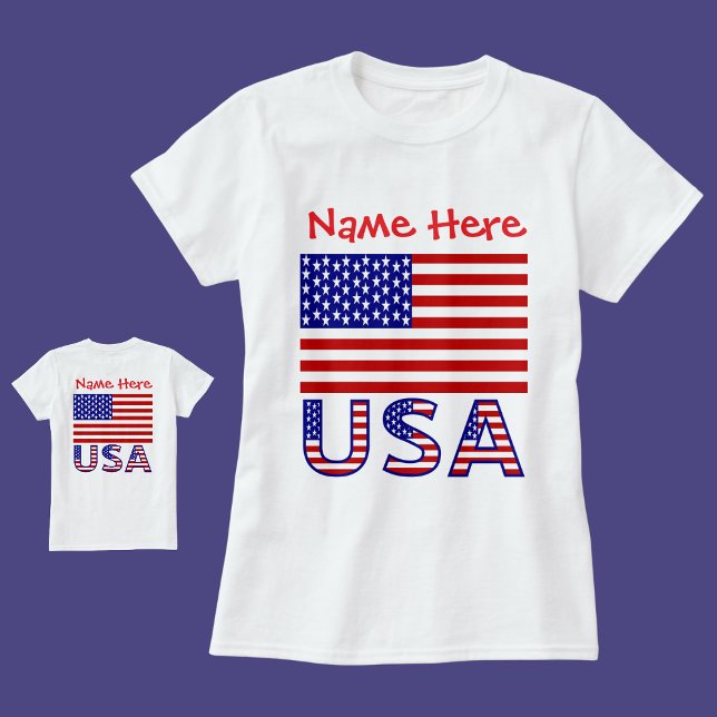 T-shirt USA Amérique Drapeau Rouge Personnalisé Femmes (Créateur téléchargé)