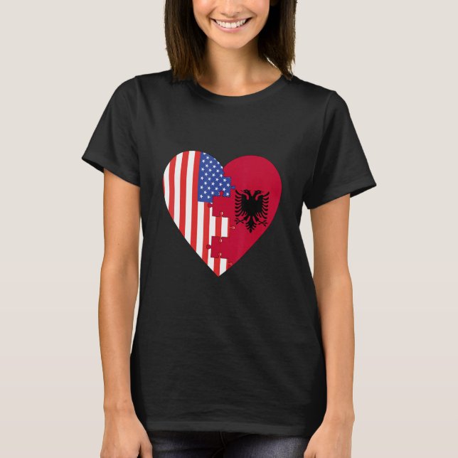 T-shirt USA and Albania Flags Heart (Devant)
