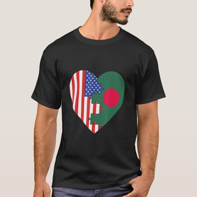 T-shirt USA and Bangladesh Flags Heart (Devant)