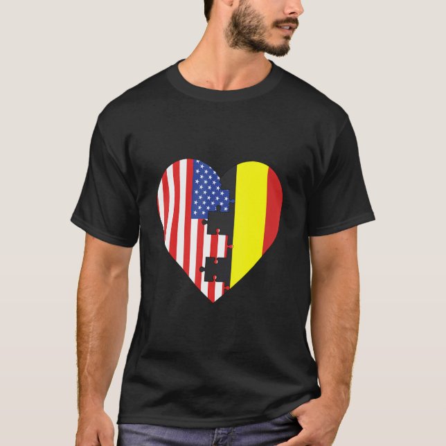 T-shirt USA and Belgium Flags Heart (Devant)