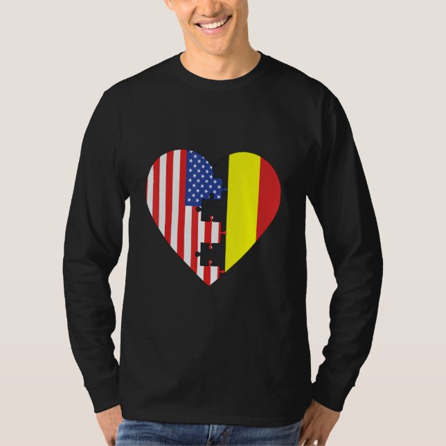 T-shirt USA and Belgium Flags Heart (Devant)