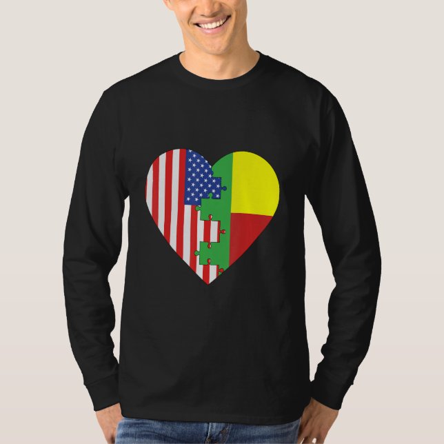 T-shirt USA and Benin Flags Heart (Devant)