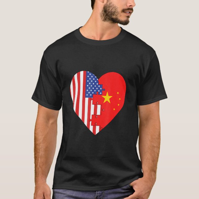 T-shirt USA and China Flags Heart (Devant)