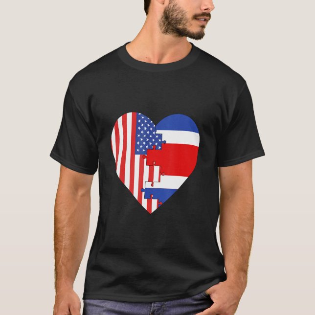 T-shirt USA and Costa Rica Flags Heart (Devant)