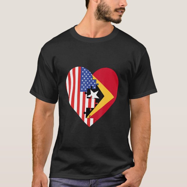 T-shirt USA and East Timor Flags Heart (Devant)