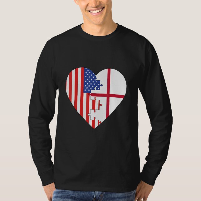 T-shirt USA and England Flags Heart (Devant)