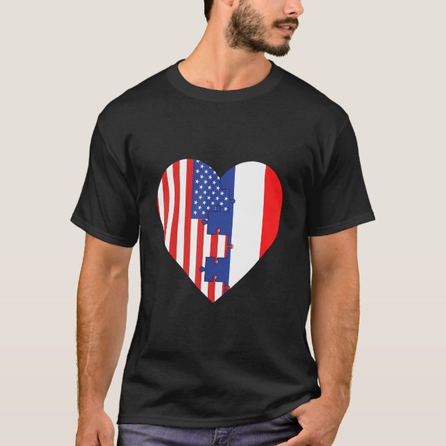 T-shirt USA and France Flags Heart (Devant)