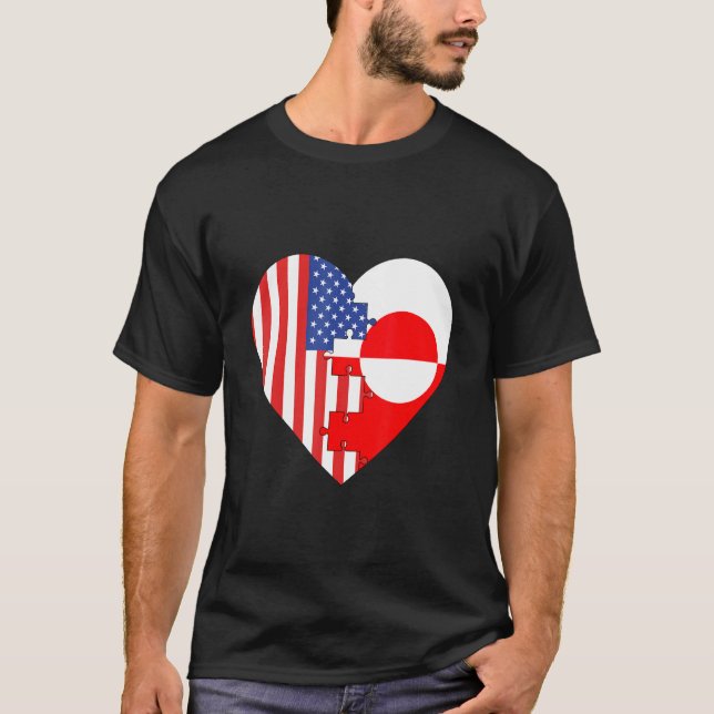 T-shirt USA and Greenland Flags Heart (Devant)