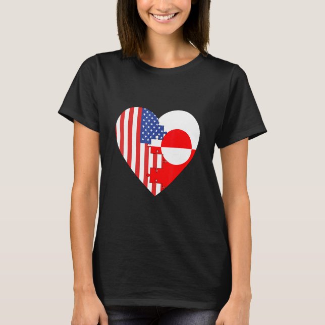 T-shirt USA and Greenland Flags Heart (Devant)