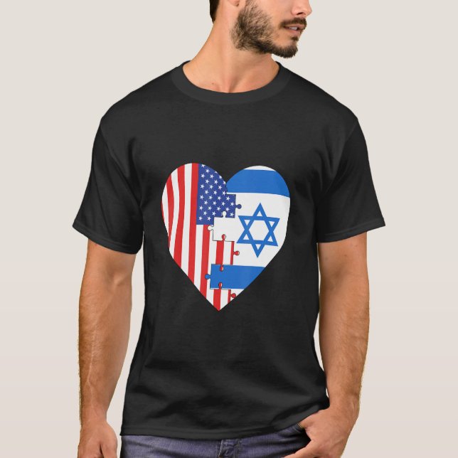 T-shirt USA and Israel Flags Heart (Devant)