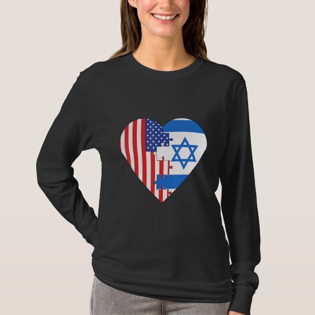 T-shirt USA and Israel Flags Heart (Devant)