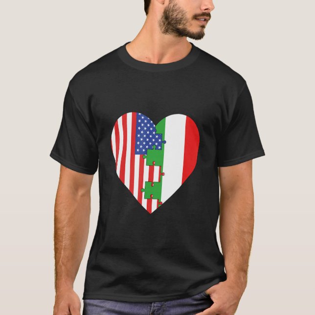 T-shirt USA and Italy Flags Heart (Devant)
