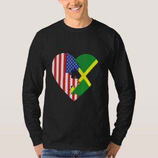 T-shirt USA and Jamaica Flags Heart