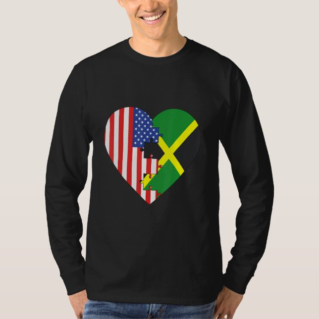 T-shirt USA and Jamaica Flags Heart (Devant)