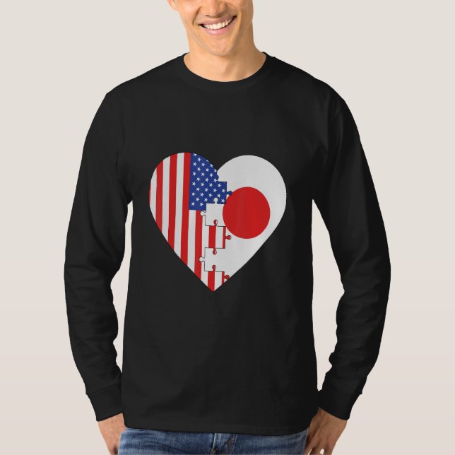 T-shirt USA and Japan Flags Heart (Devant)