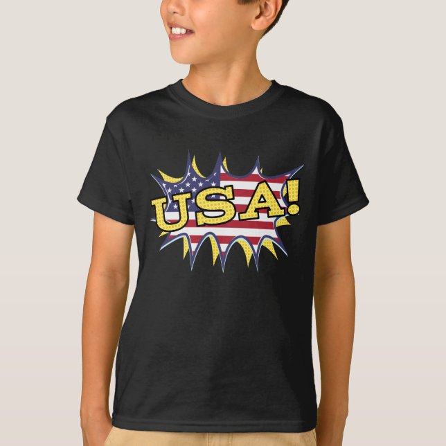 T-shirt USA Boom Pop Pow drapeau étoile éclate (Devant)