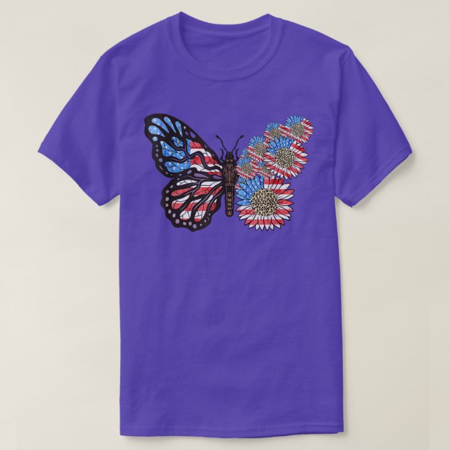 T-shirt USA Butterfly Sunflower Leopard 4 juillet Amérique (Design devant)