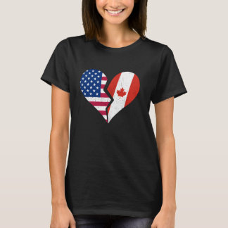 T-shirt USA & Canada Flags - Broken Heart Symbol Vintage D