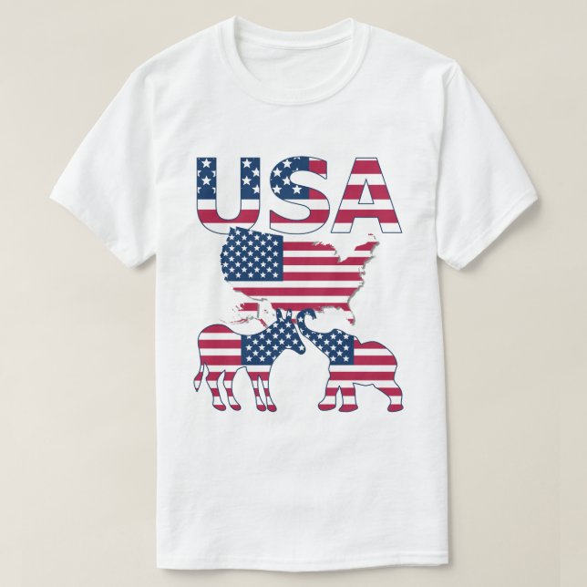 T-shirt USA Carte Donkey Elephant sur le drapeau Élections (Design devant)