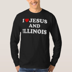 T-shirt Usa Carte Fier Christian I Love Jesus Et Illinois