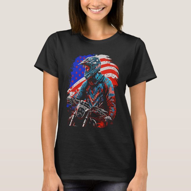 T-shirt Usa Dirt Bike Rider Motocross American Flag (Devant)