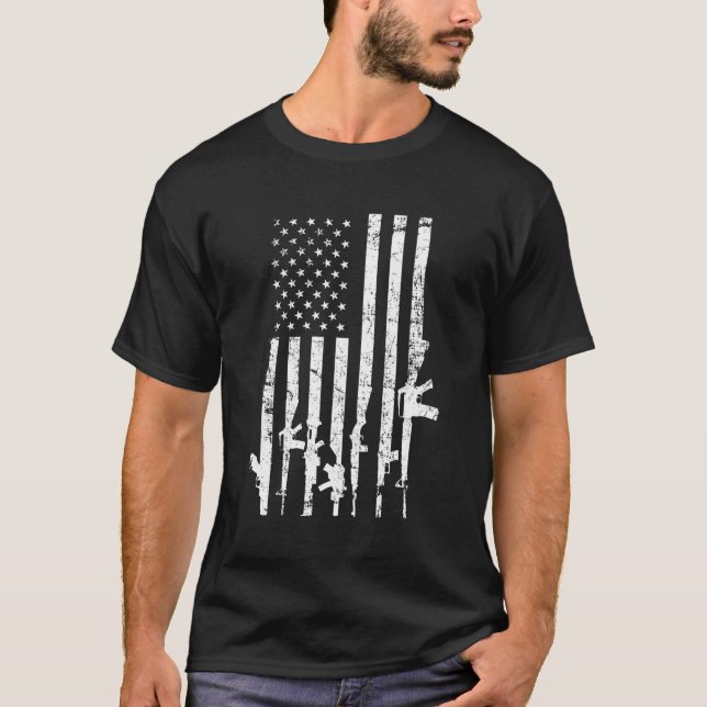 T-shirt Usa Distresse Flag Guns Pro Gun 2E Amendement Sur (Devant)