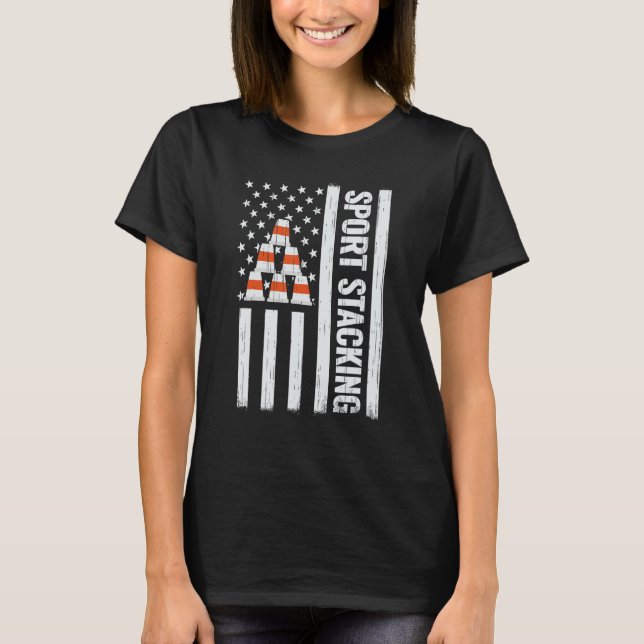 T-shirt USA Drapeau 4 juillet Sport Stacking tasses speed  (Devant)
