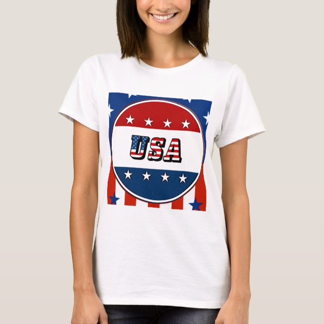 T-shirt USA - Drapeau américain et étoiles dans le cercle  (Devant)