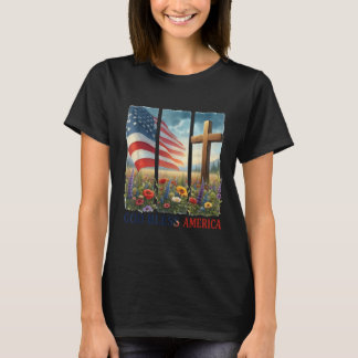 T-shirt Usa Drapeau Croix Florale Chrétienne Femmes Dieu B