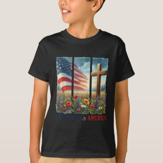T-shirt Usa Drapeau Croix Florale Chrétienne Femmes Dieu B