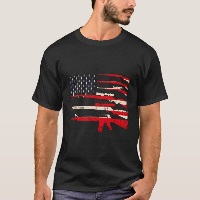 T-shirt Usa Drapeau Fusils Armes 2A Amendement Pères (Devant)