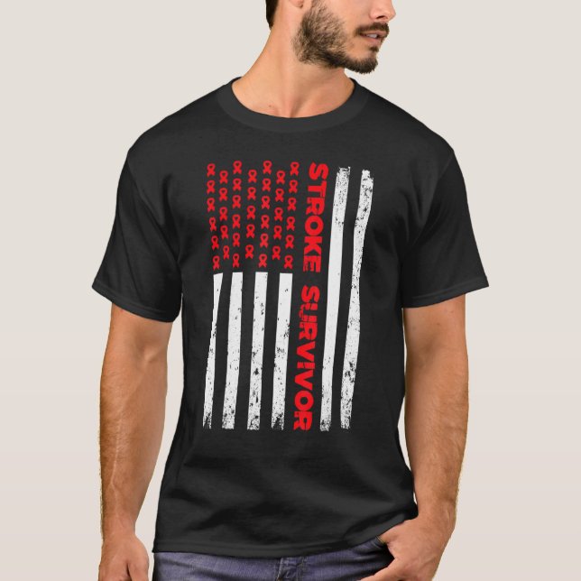 T-shirt Usa Drapeau Stroke Survivante Sensibilisation Red  (Devant)