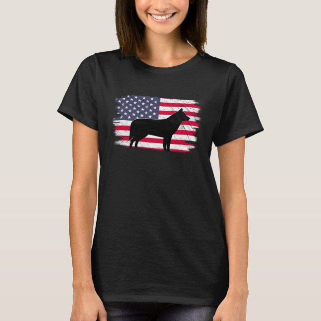 T-shirt USA Flag 4th of July Siberian Husky Dad Mom Dog (Devant)