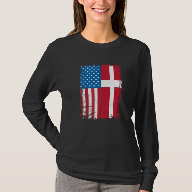 T-shirt USA Flag Denmark Danish   (Devant)