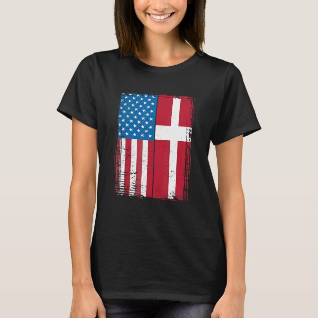 T-shirt USA Flag Denmark Danish (Devant)