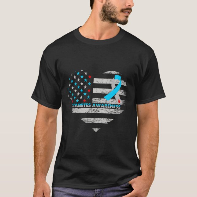 T-shirt Usa Flag Diabetes Awareness Heart Family Support  (Devant)