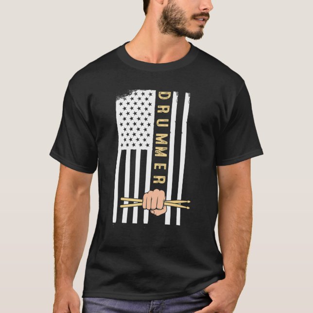 T-shirt Usa Flag Drum Sticks Cool Patriotic American Drumm (Devant)