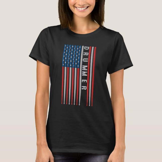 T-shirt Usa Flag Drum Sticks Cool Patriotic American Drumm (Devant)