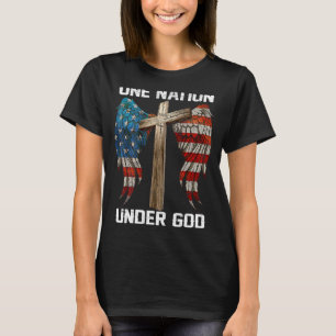 T-shirt Usa Flag Faith Cross One Nation Under God America
