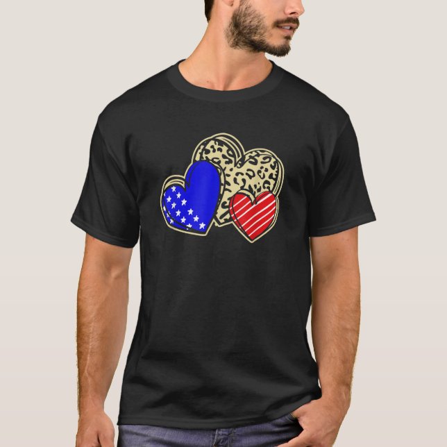 T-shirt USA Flag Heart 4th Of July Leopard Patriotic Red W (Devant)
