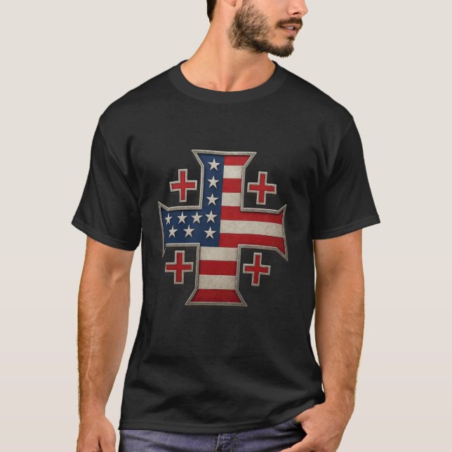 T-shirt USA Flag Jerusalem Cross - Kingdom of Jerusalem (Devant)