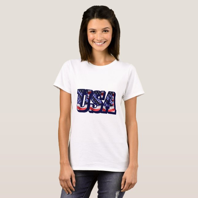 T-shirt USA Flag Letters, American Flag Lady's Light Tee (Devant entier)