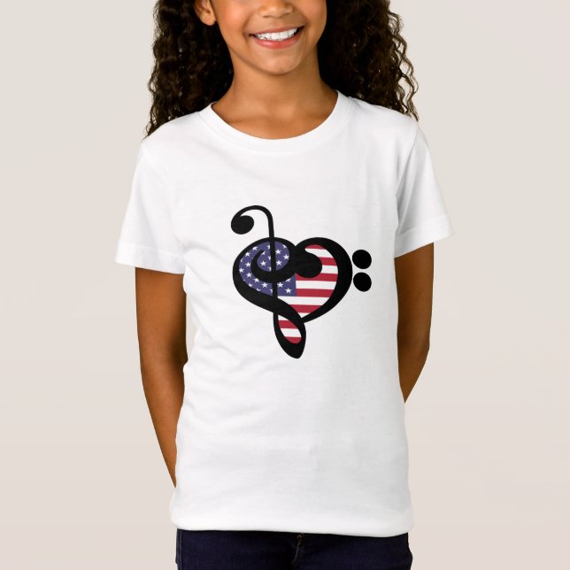 T-Shirt USA Flag Music Heart - American Pride Musician (Devant)