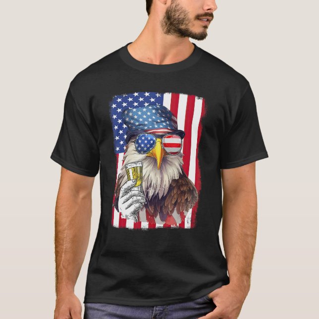 T-shirt USA Flag Patriotic Eagle Sunglasses 4th Of July Be (Devant)