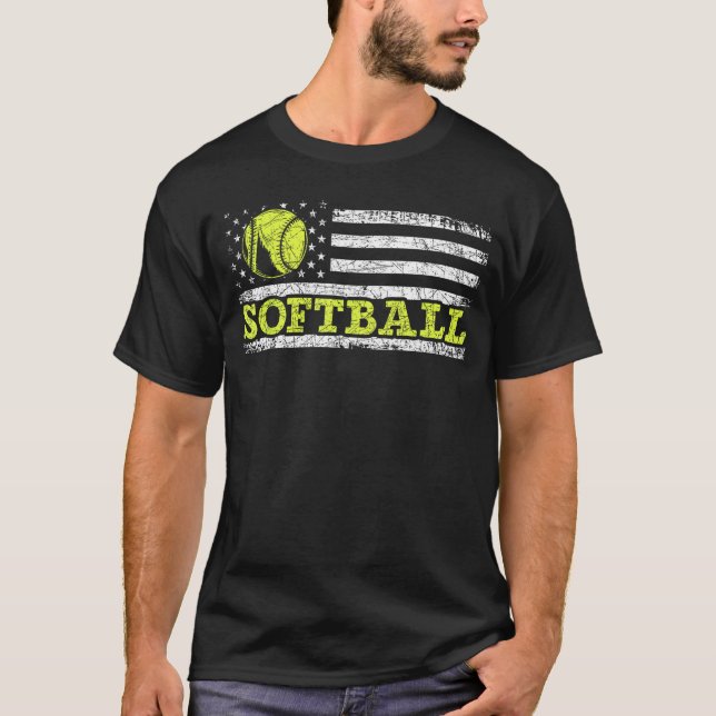 T-shirt USA Flag Patriotic Softball Player American Sport  (Devant)